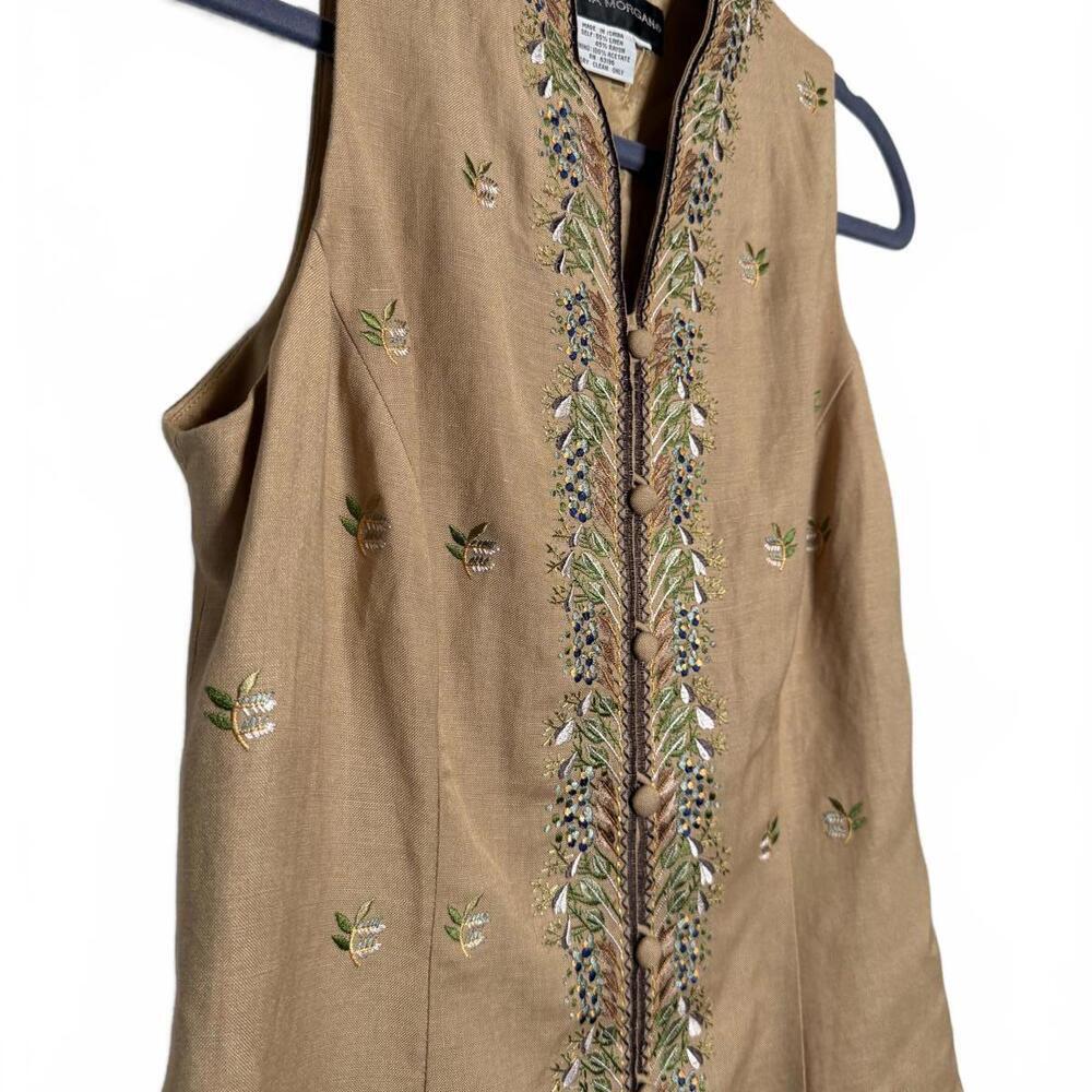 Vintage Elegant Bohemian  Linen Sleeveless Embroidered Top